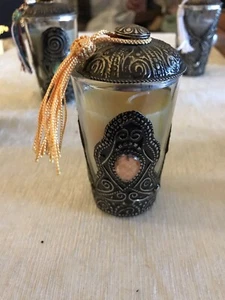 Moroccan Tea Cup Candle Traditional Handmade glass and metal embossed - Picture 1 of 3