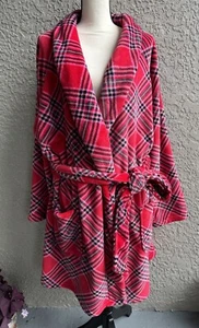 VICTORIA'S SECRET Plaid Red Pink Fleece Cozy Soft Fleece Robe XL-XXL-NEW #330 - Picture 1 of 5