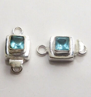 1 Pc Blue Topaz Box Clasp 1 Strand Sterling Silver Plated Jewelry  vb-201 - Image 1 of 3