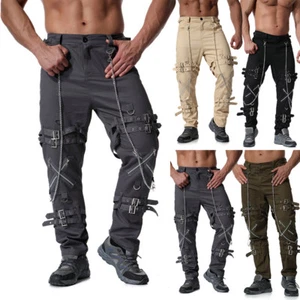 Hombres Punk Rave Negro Gótico Harén Pantalones Cortos Pantalones Steampunk Cadena Punk Rock Pantalones - Imagen 1 de 16