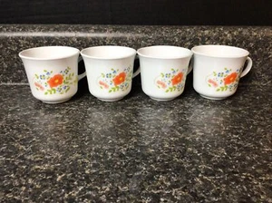 Lot Of 4 Corelle By Corning Wildflower Cups Mugs Orange Flower Country Cottage18 - Picture 1 of 5