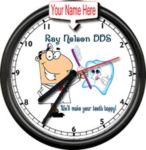 Personalizado Tu Nombre Dentista Dental Dientes Felices Regalo DDS Letrero Reloj de Pared - Imagen 1 de 2