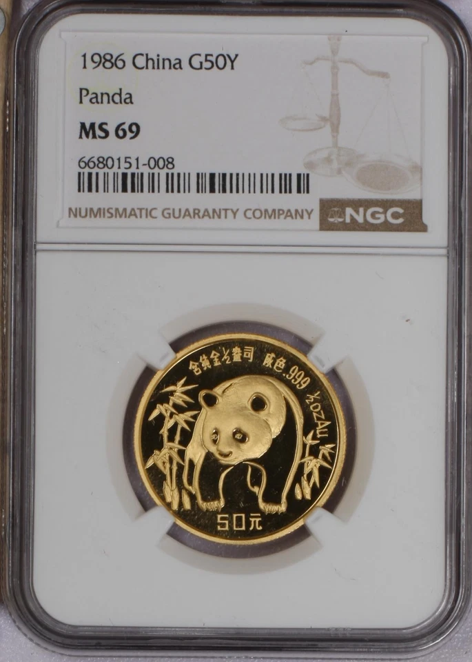 1986 Gold Panda 1/2 oz. 50 Yuan NGC MS69 - Image 1 of 2
