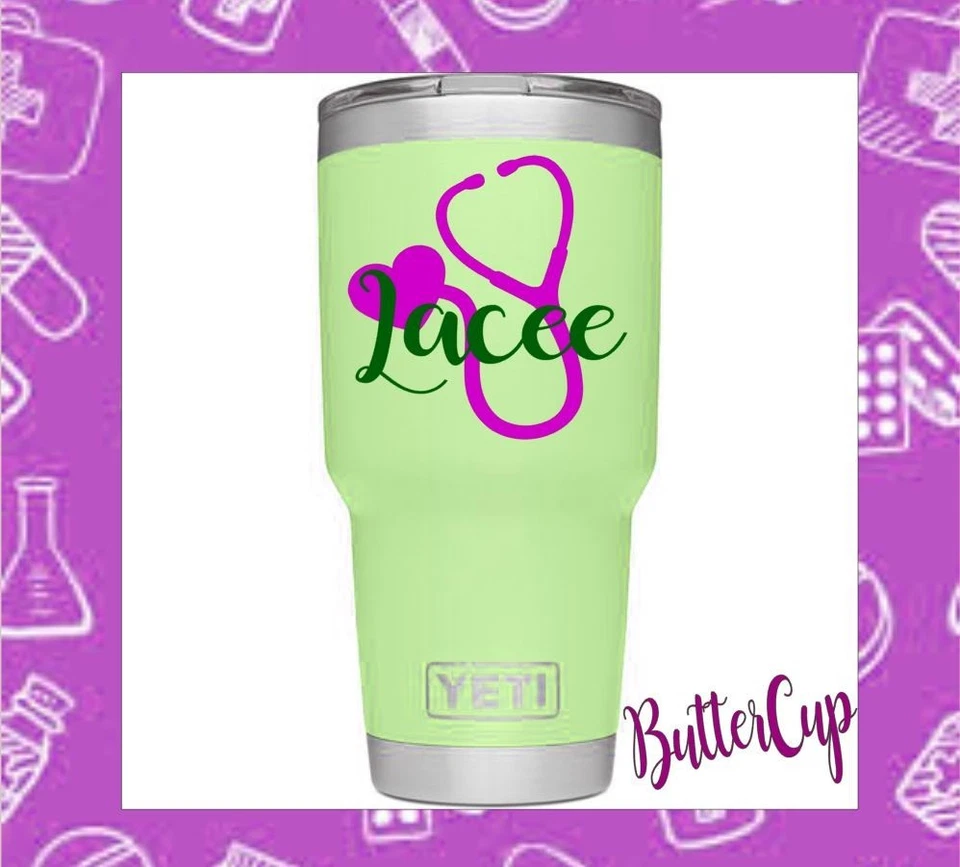 Calcomanía monograma pegatina de vinilo para tu vaso portátil taza estetoscopio enfermera regalo Foto 1 de 3