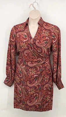 Lauren Ralph Lauren Double Faced Georgette Wrap Dress Size 14 Orange Print - Image 1 of 4
