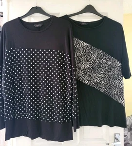 2 x YOURS Size 16 Black Long Tunic Stretch Tops Spotty Leopard Casual T-Shirt - Picture 1 of 5