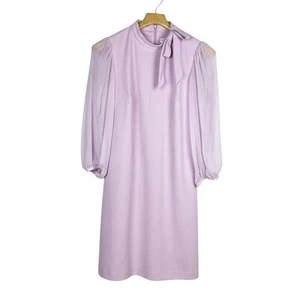 Calvin Klein Sheer Sleeve Tie Neck Shift Dress Light Lavender Women’s Size 8 - Picture 1 of 14