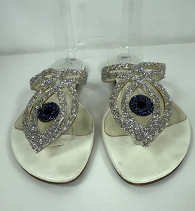 GINA London Harrods Jeweled EVIL EYE Thong Sandals Size 5.5 US - Picture 1 of 7