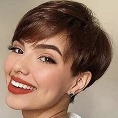 Topper de cabello humano real corto MARRÓN OSCURO con clip BANGS en pieza de cabello NUEVO Foto 1 de 4