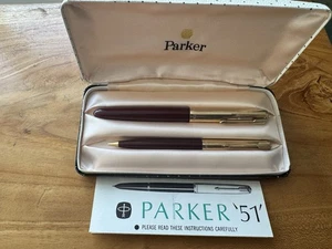 Parker 51 Rolled Gold Cap Burgundy GT Füllfederhalter & Bleistift Stummelfeder England - Bild 1 von 24