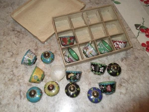 Vintage Cloisonne Salt Dish Pepper Shaker Lot NOS With Box x16 Pieces - Picture 1 of 7