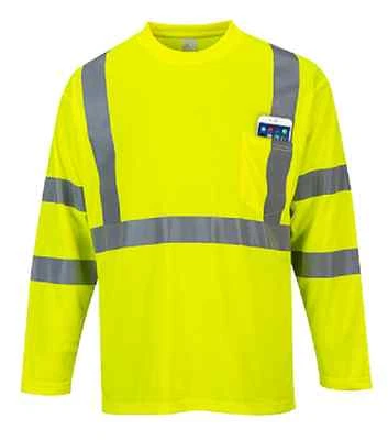 PORTWEST YELLOW HI VIS LONG SLEEVE POCKET T-SHIRT CLASS 3 SIZES S-6X S191 - Image 1 of 2