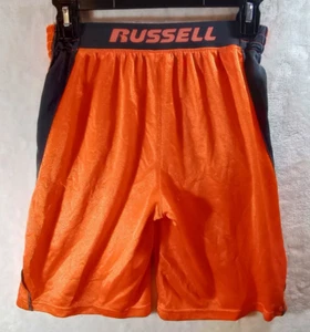 Russell Athletic Shorts Boys Size L 10-12 Neon Orange Mesh Basketball Spellout - Picture 1 of 9
