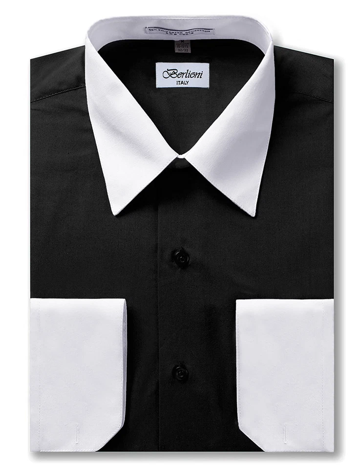 Berlioni Italy Men's Premium Classic White Collar & Cuffs Two Tone Dress Shirt - Image 1 of 1