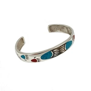 Indianerschmuck Chip Inlay Armreif Bärentatzen Türkis Koralle Grizzly Western - Bild 1 von 3
