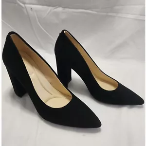 Nine West Black Suede Pumps Pointed Toe Block Heel Classic Shoes 6.5 - Picture 1 of 9