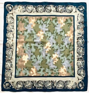 🧩 CODELLO Silk Scarf - 33" GEOMETRIC Camouflage Scroll Border Twill Ha - Picture 1 of 7