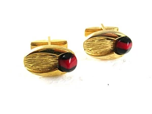 Vintage Manschettenknöpfe goldfarben rot schwarz 73017 - Bild 1 von 3