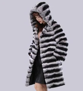 Womens Stripe Thick Fur Warm Coat Jacket Leopard Outwear Parka Long Outerwear  - Picture 1 of 7