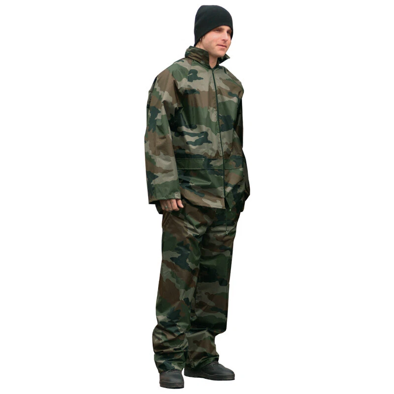 Chaqueta y Pantalones Impermeables Impermeable Lluvia Hombre Traje Con Capucha Conjunto CCE Camuflaje Foto 1 de 1
