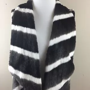 SLINKY BRAND Womens Faux Fur Striped Black White Open Front Topper Vest Sz M - Picture 1 of 11
