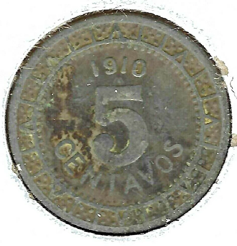 Бывшая в обращении монета 5 сентаво 1910 Мексика - Изображение 1 из 2