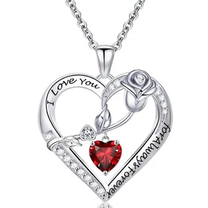 Necklac for Women White Gold Plated 5A Heart CZ Rose Engraved Necklace - Picture 1 of 7