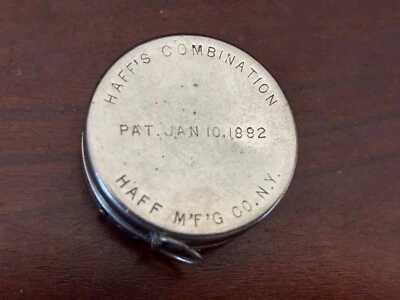 Antigua combinación de cinta métrica/espejo-36 pulgadas-Haff Mfg. Co.-Pat. 1882-Ino inoxidable Foto 1 de 4