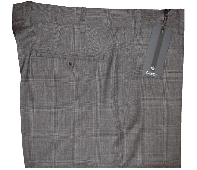 ZANELLA ITALY NORDSTROM DEVON GRAY TONE PLAID 120'S WOOL DRESS PANTS 36