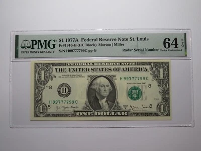 $1 1977 Fancy Radar Serial Number Federal Reserve Currency Note Bill #99777799 - Image 1 of 3