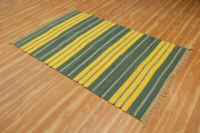 Striped Hand Woven Wool Jute Kilim Area Rug flatweave Patio Hallway carpet 5x8Ft - Image 1 of 4
