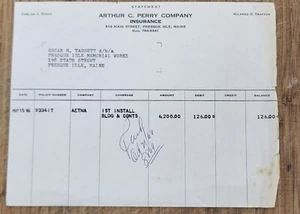 1965 Letterhead Maine Presque Isle Arthur Perry Insurance - Picture 1 of 3