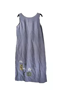 Nina Piccalino Damen Maxikleid Lila 12 Blumen Ärmellos Leinen Rundhals - Bild 1 von 8