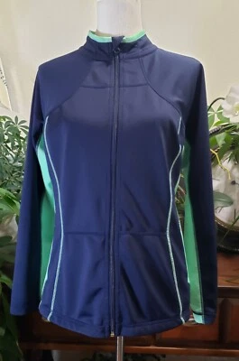 FU-DA FUDA Track куртка женщин L синий зеленый эластичной полный молнии тренировки Activewear - Изображение 1 из 4