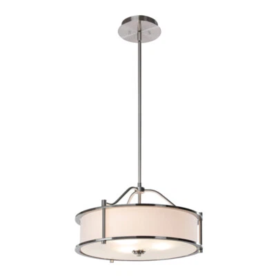 Classic Pendant Lighting Drum Chandelier with Fabric Shade in Brushed Nickel - Image 1 of 4