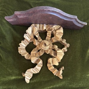 Vintage cottagecore coquette wooden gold bow ribbon decorative wall shelf - Picture 1 of 4