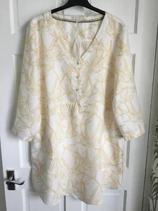 White Stuff Yellow White Print linen 3/4 Sleeve Pocket Blouse Tunic size 18 VGC - Picture 1 of 11