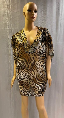 NUEVO NATORI NATACIÓN $172 ANIMAL PRINT EMBELLECIDO CUBRE CAFTÁN TALLA M/L Foto 1 de 4