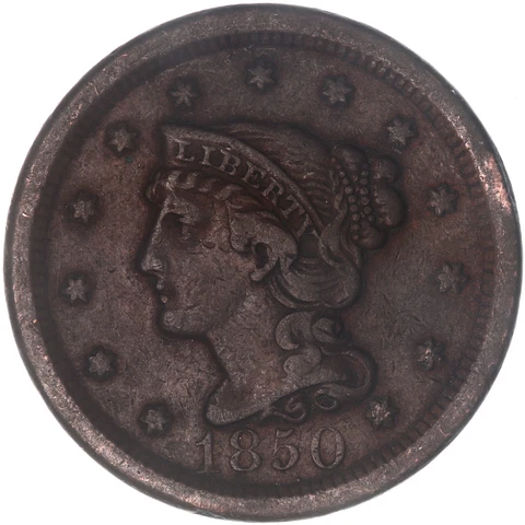 1850 (P) Braided Hair Large Cent Very Fine VF See Pics O300 Cover