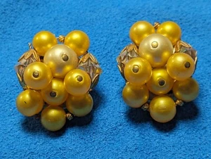 Pendientes Clip Con Cuentas Vintage Amarillo - Imagen 1 de 2