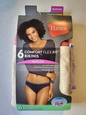 6-Pk Womens Hanes Seamless Comfort Stretch Bikinis: Multicolor,  Size Large Z - Image 1 of 4