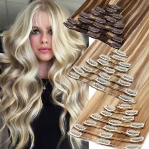 Nahtlose 100% Echthaar Clip In ECHT REMY Haarverlängerung Vollkopf/Weißblond - Bild 1 von 36