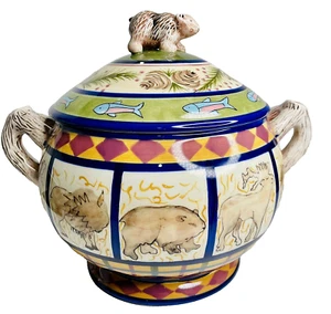 Zrike Danna Cullen Field Stream Bear Moose Tureen Soup Large Serving Bowl w Lid - Picture 1 of 8