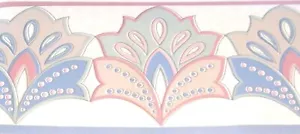Wallpaper Border Art Deco Blue Pink Green Taupe Cream Peacock Feather PD-8152B - Picture 1 of 4