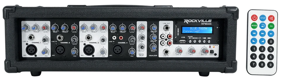 Rockville RPM48S 2400w Powered 4 Channel Mixer/Stereo Amplifier w Bluetooth/EQ - Image 1 of 4