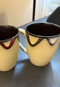 Rare  Stoneware Exclusive for Pier One Pair of Coffee/Tea Mugs - Picture 1 of 5
