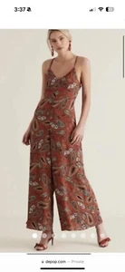 NWT SEED Jumpsuit Size 8 Rust Orange Paisley Boho Strappy Wide Leg Jumpsuit - Bild 1 von 14
