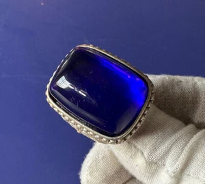 China ancient 999 silver inlay Sapphire Dynasty palace Jewelry Ring Collectible - Picture 1 of 5
