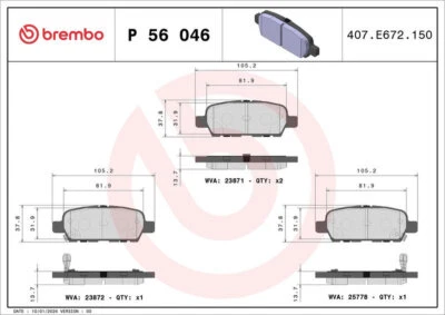 Kit De Plaquettes De Frein Arrière BREMBO Pour INFINITI EX - Photo 1/2