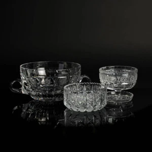 Vaso checo Bohemia cuencos 3 piezas corte fino vintage transparente - Imagen 1 de 10